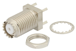PE44092 - Mini UHF Female Bulkhead Mount Connector Solder Attachment Thru Hole PCB, .380 inch Diameter