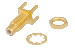 PE44124 - SMC Jack Bulkhead Mount Connector Solder Attachment Thru Hole PCB, .177 inch D Hole