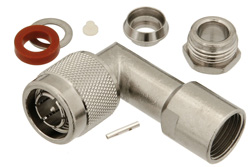 PE44171 - 75 Ohm TNC Male Right Angle Connector Clamp/Solder Attachment for RG59B/U, RG62, RG71