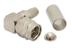 PE44187 - RT SMA Male Right Angle Connector Crimp/Solder Attachment For RG58