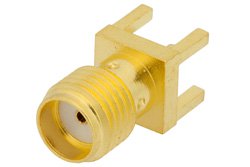 PE44198 - RT SMA Female Connector Solder Attachment Thru Hole PCB, .200 inch x .067 inch Hole Spacing