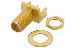 PE44211 - SMA Female Bulkhead Mount Connector Solder Attachment .042 inch End Launch PCB, .250 inch Diameter, .030 inch Diameter