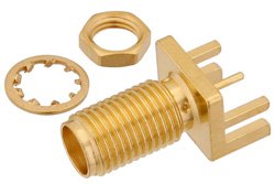 PE44212 - SMA Female Bulkhead Mount Connector Solder Attachment .062 inch End Launch PCB, .250 inch Diameter, .030 inch Diameter