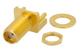 PE44213 - SMA Female Bulkhead Mount Connector Solder Attachment .042 inch End Launch PCB, .250 inch Diameter, .020 inch x .010 inch Contact