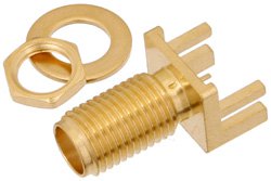 PE44214 - SMA Female Bulkhead Mount Connector Solder Attachment .062 inch End Launch PCB, .250 inch Diameter, .020 inch x .010 inch Contact
