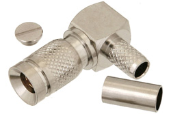 PE44247 - 1.0/2.3 Plug Right Angle Connector Crimp/Solder Attachment For RG55, RG142, RG223, RG400