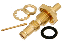 PE44256 - 1.0/2.3 Jack Bulkhead Mount Connector Solder Attachment for PE-SR405AL, PE-SR405FL, RG405, .235 inch D Hole