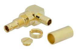 PE44260 - 1.0/2.3 Jack Right Angle Bulkhead Connector Crimp/Solder Attachment For RG58, .236 inch DD Hole
