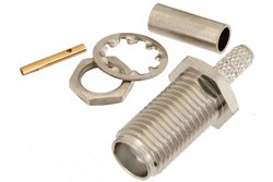 PE4427 - SMA Female Bulkhead Mount Connector Crimp/Solder Attachment for RG316, RG174, RG188, PE-B100, PE-C100, .100 inch, LMR-100, .235 inch D Hole
