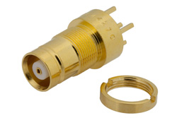 PE44270 - 75 Ohm 1.6/5.6 Jack Bulkhead Connector Solder Attachment Thru Hole PCB, .362 inch Diameter