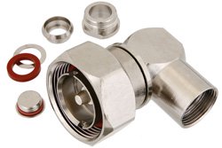 PE44280 - 7/16 DIN Male Right Angle Connector Clamp/Solder Attachment for RG213, RG214, RG8, RG9, RG225, RG393, RG215