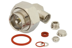 PE44281 - 7/16 DIN Male Right Angle Connector Clamp/Solder Attachment For RG58, RG55, RG141, RG142, RG223, RG400