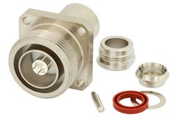 PE44291 - 7/16 DIN Female Connector Clamp/Solder Attachment 4 Hole Flange For RG213, RG214, RG8, RG9, RG225, RG393, .975 inch Hole Spacing