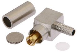 PE44308 - MC-Card Plug Right Angle Connector Crimp/Solder Attachment for RG174, RG316, RG188, LMR-100, PE-B100, PE-C100, 0.100 inch