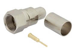 PE44313 - 75 Ohm F Male Connector Crimp/Solder Attachment for RG6-CATV, 3 Pieces Connector