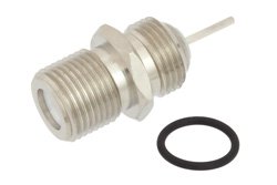 PE44330 - 75 Ohm F Female Connector Solder Attachment Thread-In Mount Pin Terminal, .380 inch Diameter