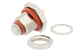 PE44358 - 10-32 Female Bulkhead Mount Connector Solder Attachment Solder Cup Terminal, .295 inch D Hole