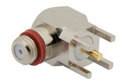 PE44360 - 10-32 Female Right Angle Connector Solder Attachment Thru Hole PCB, .200 inch x .067 inch Hole Spacing