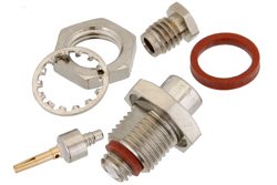 PE44368 - 10-32 Female Bulkhead Mount Connector Clamp/Solder Attachment for RG178, RG196, .295 inch D Hole