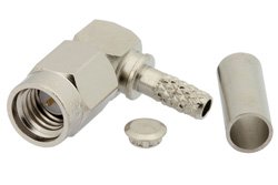 PE44418 - SSMA Male Right Angle Connector Crimp/Solder Attachment for RG188-DS, RG316-DS