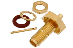 PE44429 - SSMA Female Bulkhead Mount Connector Solder Attachment for PE-047SR, PE-SR047AL, PE-SR047FL, .177 inch D Hole