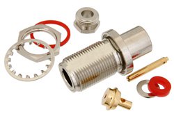 PE4443 - N Female Bulkhead Mount Connector Clamp/Solder Attachment for PE-SR405AL, PE-SR405FL, RG405, PE-SR405TN, .640 inch DD Hole