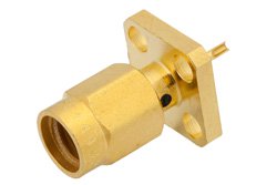 PE44432 - SSMA Male Connector Solder Attachment 4 Hole Flange Solder Cup Terminal, .232 inch Hole Spacing