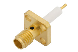 PE44434 - SSMA Female Connector Solder Attachment 4 Hole Flange Mount Pin Terminal, .232 inch Hole Spacing