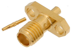 PE44436 - SSMA Female Connector Solder Attachment 2 Hole Flange Mount for PE-047SR, PE-SR047AL, PE-SR047FL, .328 inch Hole Spacing