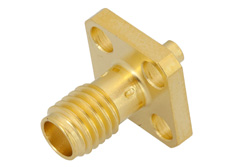 PE44438 - SSMA Female Connector Solder Attachment 4 Hole Flange Mount for PE-047SR, PE-SR047AL, PE-SR047FL, .232 inch Hole Spacing