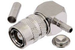 PE44445 - 75 Ohm SMB Positive Snap Plug Right Angle Connector Crimp/Solder Attachment For RG179, RG187