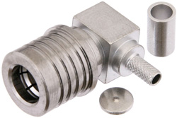 PE44504 - QMA Male Right Angle Connector Crimp/Solder Attachment For RG174, RG316, RG188