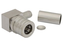 PE44506 - QMA Male Right Angle Connector Crimp/Solder Attachment for PE-C195, PE-P195, RG58, RG141, RG303, LMR-195, 0.195 inch