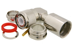 PE44592 - HN Male Right Angle Connector Clamp/Solder Attachment For RG14, RG217