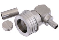 PE44600 - QN Male Right Angle Connector Crimp/Solder Attachment for RG55, RG141, RG142, RG223, RG400, IP68