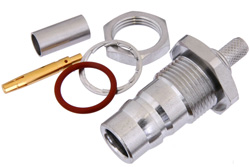 PE44605 - QN Female Bulkhead Mount Connector Crimp/Solder Attachment for RG55, RG141, RG142, RG223, RG400, .500 inch Diameter, IP68