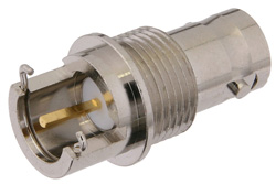 PE44618 - BNC Female Bulkhead Mount Connector Solder Attachment End Launch PCB, .500 inch Diameter