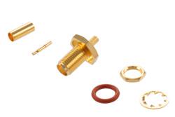 PE44643 - SMA Female Bulkhead Mount Connector Crimp/Solder Attachment for RG174, RG316, RG188, 0.100 inch, PE-B100, PE-C100, LMR-100, .235 inch D Hole
