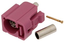 PE44646H - FAKRA Jack Connector Crimp/Solder Attachment for RG174, RG316, RG188, .100 inch, PE-B100, PE-C100, LMR-100, Violet Color
