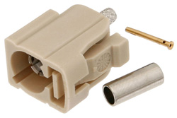 PE44646I - FAKRA Jack Connector Crimp/Solder Attachment for RG174, RG316, RG188, .100 inch, PE-B100, PE-C100, LMR-100, Beige Color