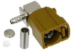 PE44648K - FAKRA Jack Right Angle Connector Crimp/Solder Attachment for RG174, RG316, RG188, .100 inch, PE-B100, PE-C100, LMR-100, Curry Color