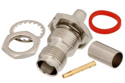 PE4465 - TNC Female Bulkhead Mount Connector Crimp/Solder Attachment for RG59B/U, RG62, .480 inch D Hole