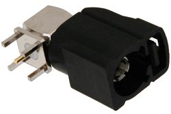 PE44650A - FAKRA Jack Right Angle Connector Solder Attachment Thru Hole PCB, Black Color