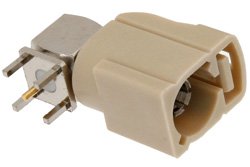 PE44650I - FAKRA Jack Right Angle Connector Solder Attachment Thru Hole PCB, Beige Color