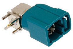 PE44650Z - FAKRA Jack Right Angle Connector Solder Attachment Thru Hole PCB, Water Blue Color