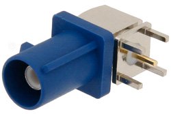 PE44651C - FAKRA Plug Right Angle Connector Solder Attachment Thru Hole PCB, Blue Color