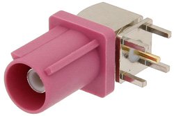 PE44651H - FAKRA Plug Right Angle Connector Solder Attachment Thru Hole PCB, Violet Color