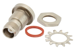 PE4469 - TNC Female Bulkhead Mount Hermetically Sealed Connector Solder Attachment Eyelet Terminal, .480 inch D Hole