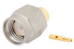 PE44724 - RP SMA Male Connector Solder Attachment for PE-SR402AL, PE-SR402FL, PE-SR402FLJ, PE-SR402TN, RG402, Gold Plated Brass Body