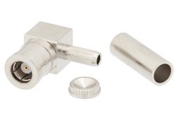 PE44818 - SMB Plug Right Angle Connector Crimp/Solder Attachment for RG188-DS, RG316-DS